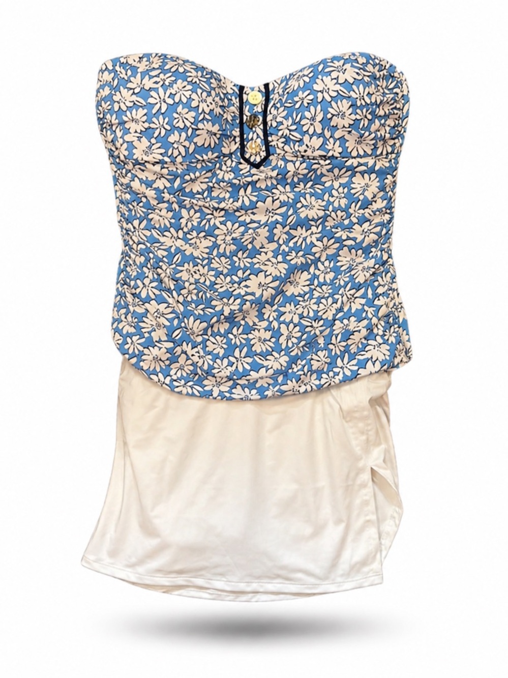 Lily Pulitzer Blue Floral Tankini  Sz 10 with White Swim Skirt Sz 12